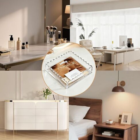 صواني أكريليك لنقطة الإبرة مقاس 15.24 سم × 15.24 سم، صينية أكريليك صدفية من OUPSAUI مع درج لإدخال نقطة الإبرة والصور والفن والنسيج والمناديل وسلة عرض الرسائل، هدية صينية مزخرفة للمكتب المنزلي in Kuwait