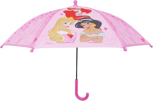 Disney Princess Kids Umbrella, Ariel Jasmine and Aurora Rain Umbrella with Castle Print and Curved Handle, Pink in Saudi Arabia