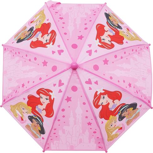 Disney Princess Kids Umbrella, Ariel Jasmine and Aurora Rain Umbrella with Castle Print and Curved Handle, Pink in Saudi Arabia