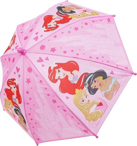 Disney Princess Kids Umbrella, Ariel Jasmine and Aurora Rain Umbrella with Castle Print and Curved Handle, Pink in Saudi Arabia