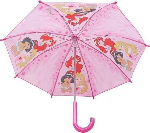 Disney Princess Kids Umbrella, Ariel Jasmine and Aurora Rain Umbrella with Castle Print and Curved Handle, Pink in Saudi Arabia