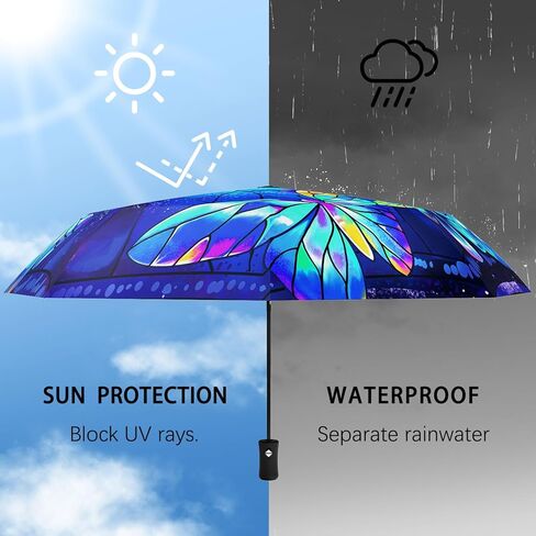 Windproof Travel Umbrella Compact Inverted Umbrellas for Rain Automatic Folding Umbrella Open Close Auto Sunshade Parasol Umbrella for Sun UV Protection Butterfly Gifts for Women Men Kids Girls in Saudi Arabia