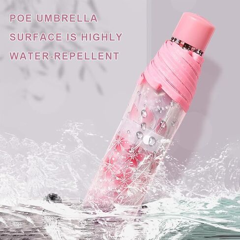 Folding Umbrella for Rain, Cute Transparent Cherry Blossom Umbrellas, Portable Waterproof (Pink) in Saudi Arabia