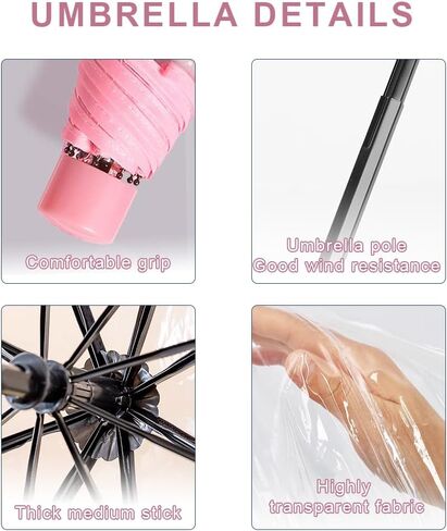 Folding Umbrella for Rain, Cute Transparent Cherry Blossom Umbrellas, Portable Waterproof (Pink) in Saudi Arabia