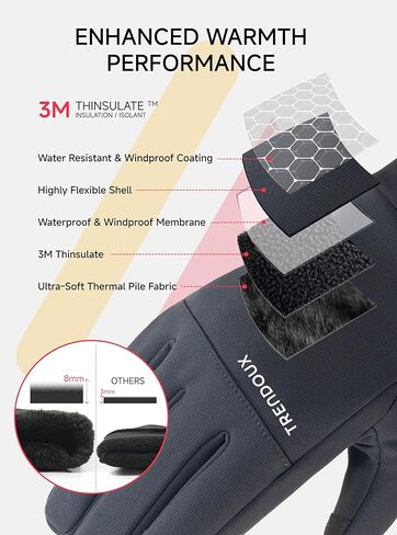 TRENDOUX Flexible Thick Winter Gloves: Touchscreen Warm Gloves for Men Women, Waterproof & Windproof, Thermal Insulated in Saudi Arabia