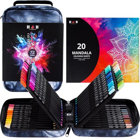 H & B 82 أقلام التلوين بقلصات التلوين مع سحاب محمول حقيبة الرسم الرسم واللوازم الفنية مجموعة أقلام الرسم البينية الملونة بقلصات ملونة للفنانين البالغين in Kuwait
