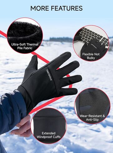 TRENDOUX Flexible Thick Winter Gloves: Touchscreen Warm Gloves for Men Women, Waterproof & Windproof, Thermal Insulated in Saudi Arabia