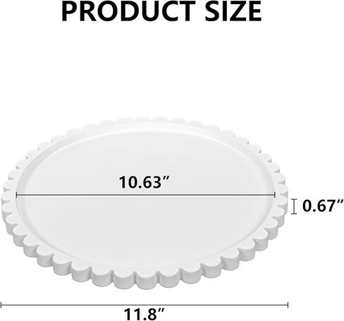 11.8 Inch Round Tray with Scalloped Edge, Decorative White Wood Tray for Coffee Table, Kitchen, Dining Room, Living Room Home Decor, Organization and Serving in Saudi Arabia