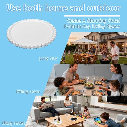 11.8 Inch Round Tray with Scalloped Edge, Decorative White Wood Tray for Coffee Table, Kitchen, Dining Room, Living Room Home Decor, Organization and Serving in Saudi Arabia