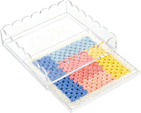 Scalloped Acrylic Tray for Needlepoint Inserts, 8" x 8" Clear Acrylic Tray with Drawer, Compatible for Art, Photos, Fabric & Custom Displays, Decorative Gift for Home or Office in Saudi Arabia