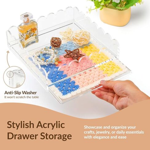 Scalloped Acrylic Tray for Needlepoint Inserts, 8" x 8" Clear Acrylic Tray with Drawer, Compatible for Art, Photos, Fabric & Custom Displays, Decorative Gift for Home or Office in Saudi Arabia