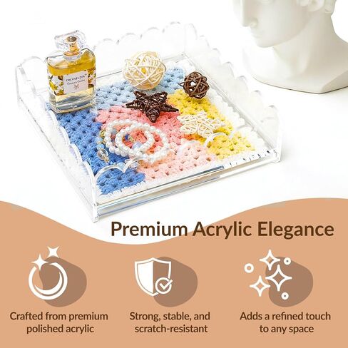 Scalloped Acrylic Tray for Needlepoint Inserts, 8" x 8" Clear Acrylic Tray with Drawer, Compatible for Art, Photos, Fabric & Custom Displays, Decorative Gift for Home or Office in Saudi Arabia