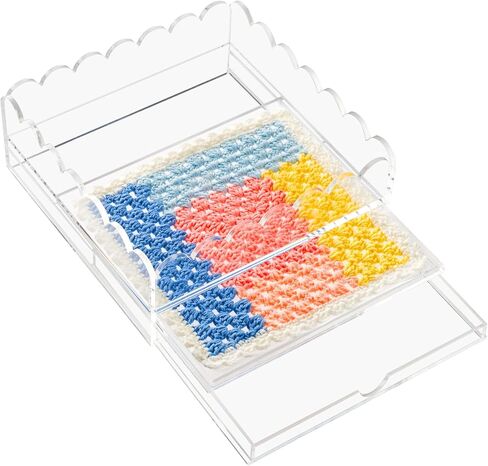Scalloped Acrylic Tray for Needlepoint Inserts, 8" x 8" Clear Acrylic Tray with Drawer, Compatible for Art, Photos, Fabric & Custom Displays, Decorative Gift for Home or Office in Saudi Arabia