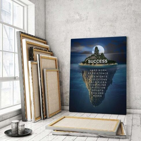 1PC Ocean Success Motivational Poster - Island with Hidden Hard Work & Discipline Quotes Wall Decor, 12x16 Inches, Unframed in Saudi Arabia