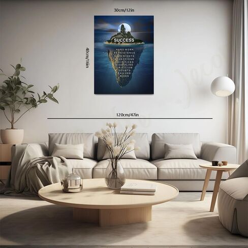 1PC Ocean Success Motivational Poster - Island with Hidden Hard Work & Discipline Quotes Wall Decor, 12x16 Inches, Unframed in Saudi Arabia