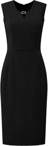 Women's Sleeveless Pencil Dress Choker V Neck 2026 Trendy Work Knee Length Dresses in Saudi Arabia