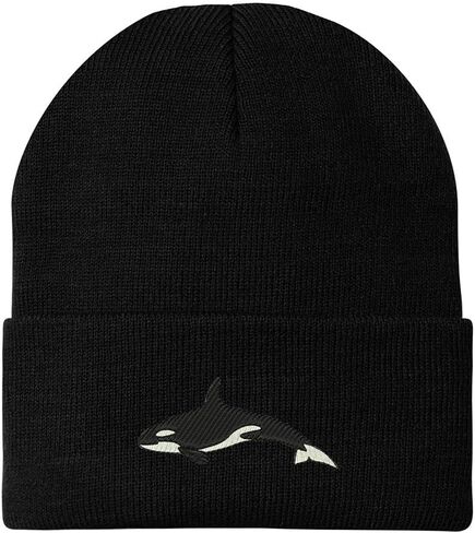 Trendy Apparel Shop Orca Killer Whale Embroidered Winter Long Cuff Beanie - Black in Saudi Arabia