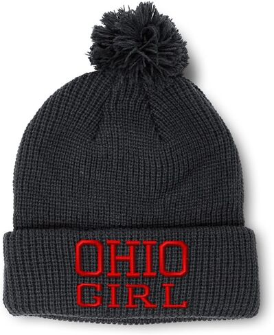 Custom Pom Pom Beanies for Women Ohio Girl State USA America Embroidery Skull Cap Acrylic One Size in Saudi Arabia