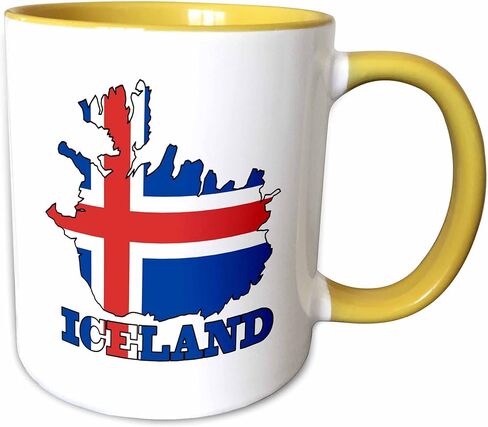 3dRose mug_63163_1 "The flag of Iceland in the outline map of the country and name, Iceland" Ceramic Mug, 11 oz, Multicolor in Saudi Arabia