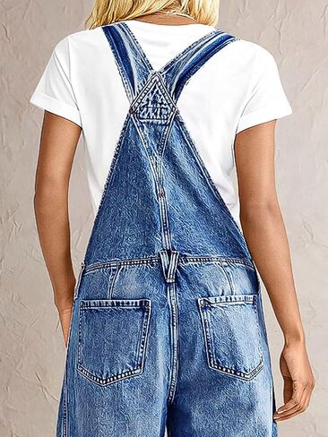 Flamingals Wide Leg Patched Stitch Detail Denim Overalls for Women Casual Jumpsuits with Pockets in Saudi Arabia
