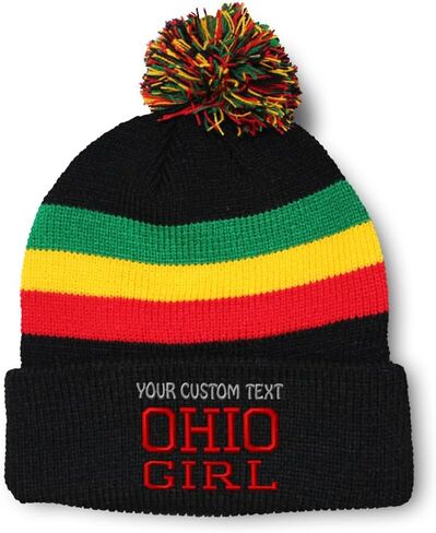 Custom Pom Pom Beanies for Women Ohio Girl State USA America Embroidery Skull Cap Acrylic One Size in Saudi Arabia