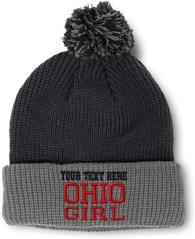 Custom Pom Pom Beanies for Women Ohio Girl State USA America Embroidery Skull Cap Acrylic One Size in Saudi Arabia