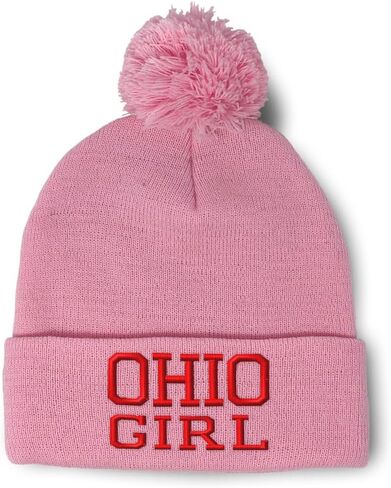 Custom Pom Pom Beanies for Women Ohio Girl State USA America Embroidery Skull Cap Acrylic One Size in Saudi Arabia