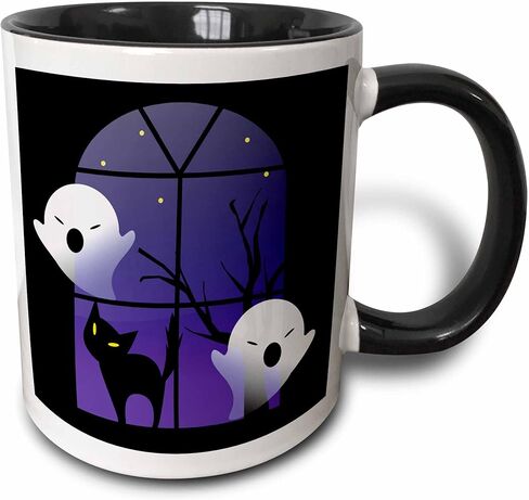 3dRose Halloween Ghosts and Cat in House Mug, 11 oz, Black in Saudi Arabia