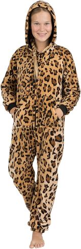 Footed Pajamas - Cheetah Spots Kids Hoodie Footless Chenille One Piece in Kuwait