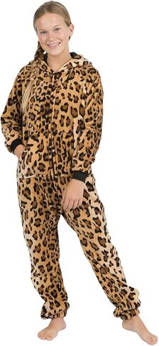 Footed Pajamas - Cheetah Spots Kids Hoodie Footless Chenille One Piece in Kuwait