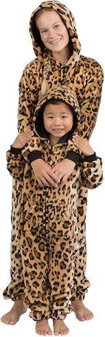 Footed Pajamas - Cheetah Spots Kids Hoodie Footless Chenille One Piece in Kuwait
