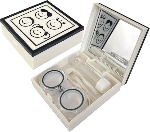 White Contact Lens Case Travel Size, Cat Eye Contact Case Cute Colored Contact Lenses Applicator Removal Tool Kit with Mirror Solution Bottle for Daily Outdoor in Saudi Arabia