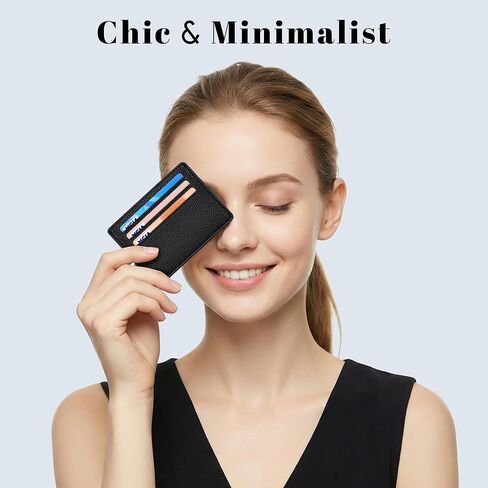 Credit Card Holder for Women, RFID Small Slim Minimalist Card Holder Wallet, Mini RFID Thin Wallet for Women, Black in Saudi Arabia