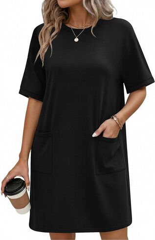 Ekouaer Cotton Nightgowns for Women Short Sleeve Sleep Shirts Crew Neck Night Dress Nightshirt with Pockets S-2XL in Saudi Arabia