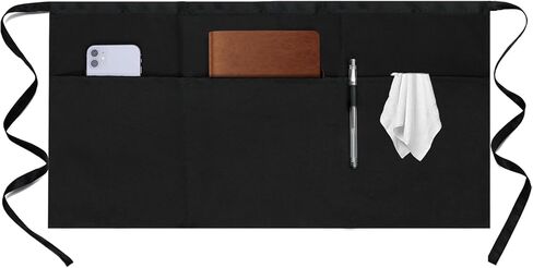 2 Pack Server Apron - Waist Half Aprons for Waitress with 3 Pockets, Black Short Serving in Saudi Arabia