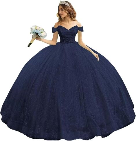 تول سباركلي مطرز فساتين Quinceanera قبالة الكتف الحبيب الكرة ثوب منتفخ الحلو 16 فساتين مع القطار in Kuwait