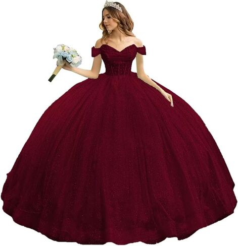 تول سباركلي مطرز فساتين Quinceanera قبالة الكتف الحبيب الكرة ثوب منتفخ الحلو 16 فساتين مع القطار in Kuwait
