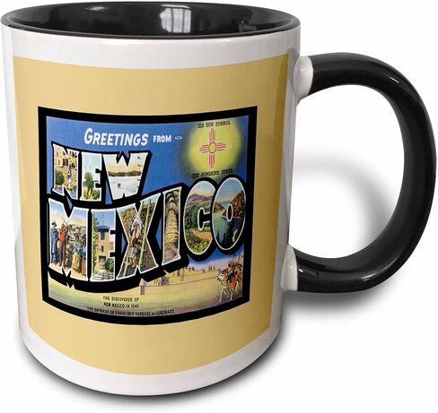 كوب 3dRose Greetings from New Mexico Scenic Postcard Postcard ذو لونين، 11oz، أسود in Saudi Arabia