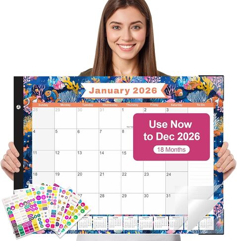 Gannyfer Desk Calendar 2025-2026, Large 22"x17" Monthly Calendar, July 2025 - Dec 2026, 18 Month Yearly Desktop Pad Calendar,Office Supplies Perfect for Home, School or Office(6 Stickers Included) in Saudi Arabia
