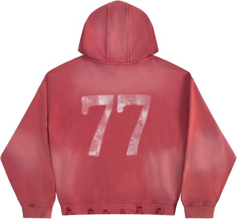 Aelfric Eden Boxy Rhinestone 77 Graphic Hoodie Vintage Distressed Pullover Unisex Streetwear with Pockets in Saudi Arabia