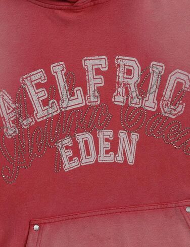 Aelfric Eden Boxy Rhinestone 77 Graphic Hoodie Vintage Distressed Pullover Unisex Streetwear with Pockets in Saudi Arabia