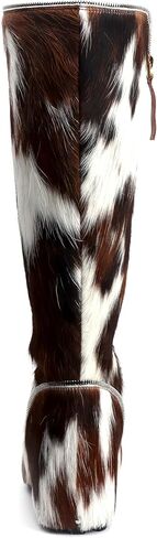 XOBZJH Women’s Cowhide Calf Hair Knee-High Winter Boots, Wool-Lined Warm Fur Snow Boots with Built-In Waterproof Platform, Anti-Slip Sole, Animal Print Western Style Real Cow Hide Boots in Saudi Arabia