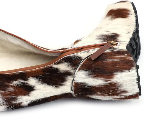 XOBZJH Women’s Cowhide Calf Hair Knee-High Winter Boots, Wool-Lined Warm Fur Snow Boots with Built-In Waterproof Platform, Anti-Slip Sole, Animal Print Western Style Real Cow Hide Boots in Saudi Arabia