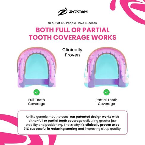قطعة الفم الهجينة المضادة للشخير من ZYPPAH | واقي الفم لنوم أفضل - قطعة الفم مع حزام اللسان لوقف الشخير - قالب مخصص للفم - نوم سعيد - نوم جميل - 2.25 × 2.75 × 1 بوصة in Kuwait