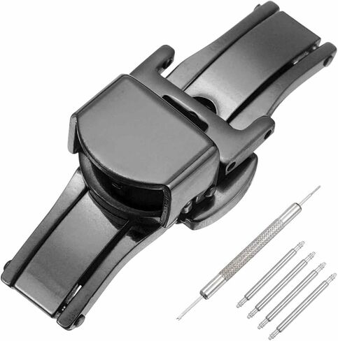 HARFINGTON Stainless Steel Deployment Clasp, Butterfly Folding Buckle with Spring Bars and Removal Tool for Leather Watch Band in Saudi Arabia