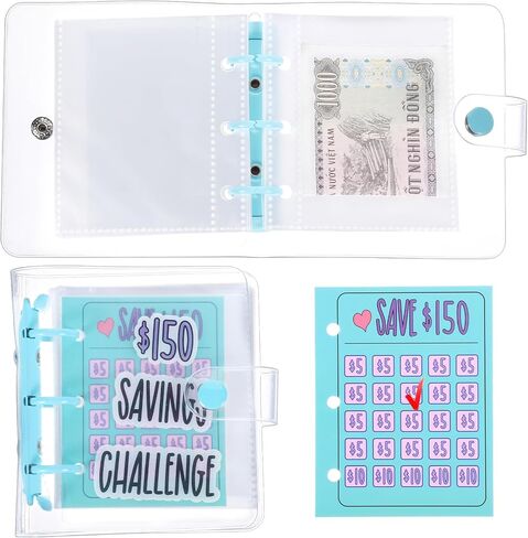 Grevosea Mini Money Saving Binder, $500 Savings Challenges Book Reusable Budget Binder with Cash Envelopes Money Organizer for Cash Budgeting Office Home Class Prize Gift (Blue) in Saudi Arabia