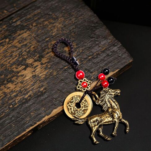 Chinese Good Luck Charm,Feng Shui Bell Keychain,The God of Wealth Statue Keychain,Lucky Horse Key Ring with Feng Shui in Saudi Arabia