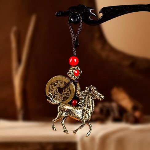 Chinese Good Luck Charm,Feng Shui Bell Keychain,The God of Wealth Statue Keychain,Lucky Horse Key Ring with Feng Shui in Saudi Arabia