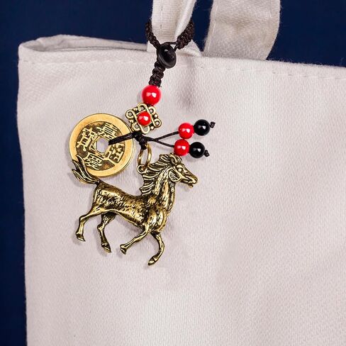Chinese Good Luck Charm,Feng Shui Bell Keychain,The God of Wealth Statue Keychain,Lucky Horse Key Ring with Feng Shui in Saudi Arabia