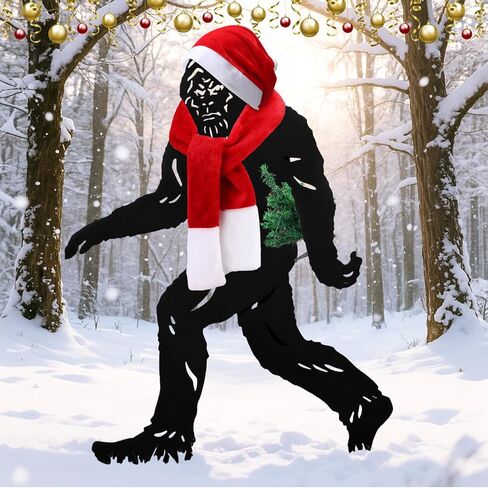 3 Pcs 7.4ft Sasquatch Christmas Costume Set Santa Scarf Hat Mini Christmas Tree Set for Garden Lawn Outdoor Xmas Decoration for 7.4ft Sasquatches Oversized Costume (Sasquatch Not Included) in Saudi Arabia